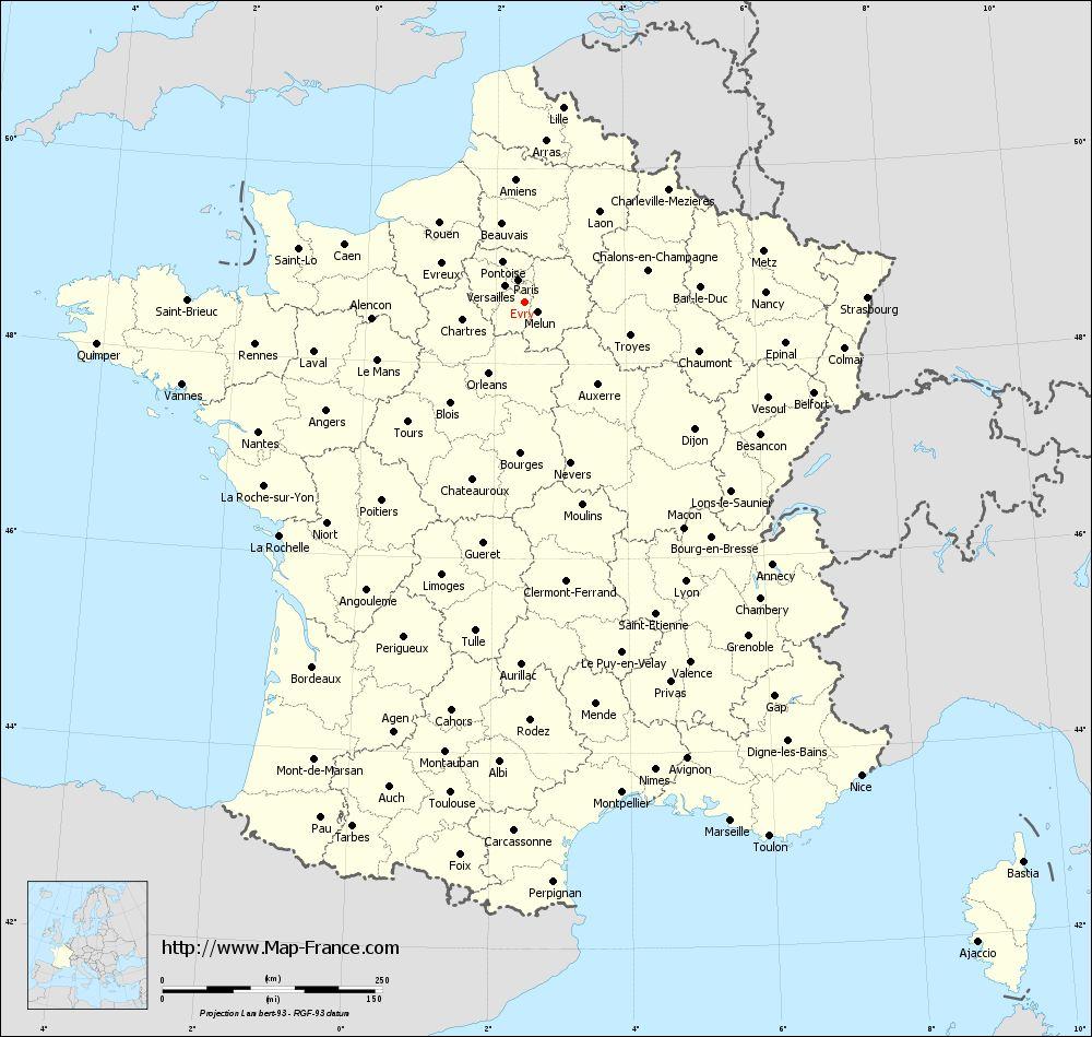 Kaart van Frankrijk met steden - Kaart van Frankrijk en ...