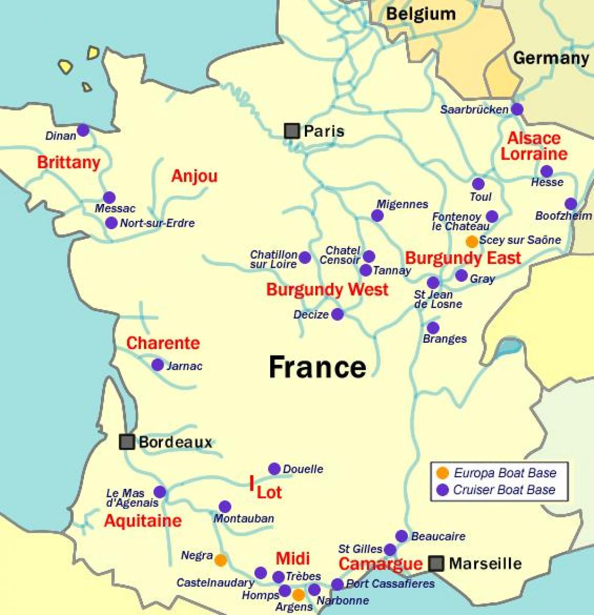 kaart van Frankrijk boot