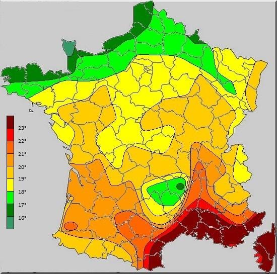 kaart van Frankrijk temperatuur