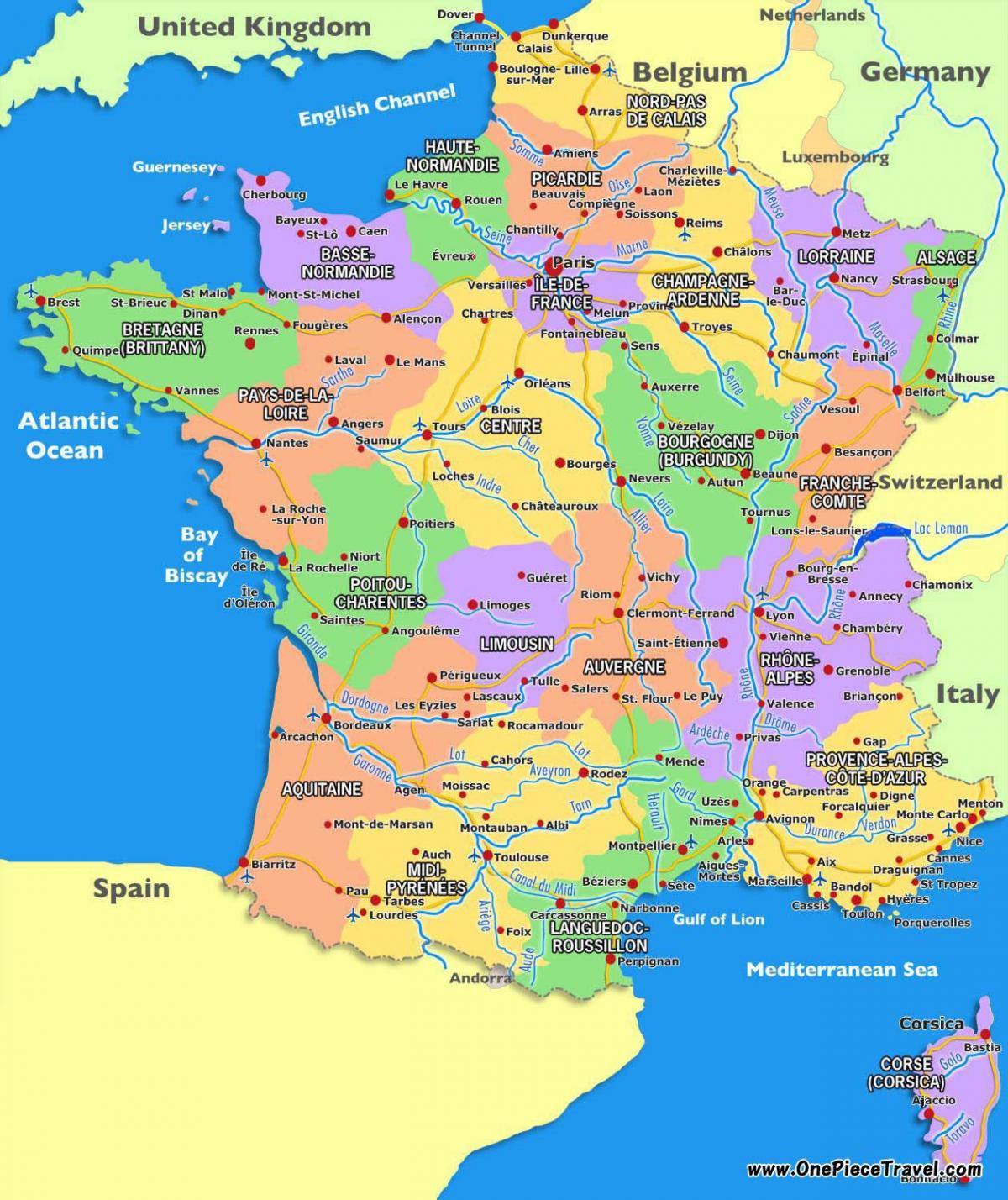 toeristische kaart van Frankrijk toeristische attracties