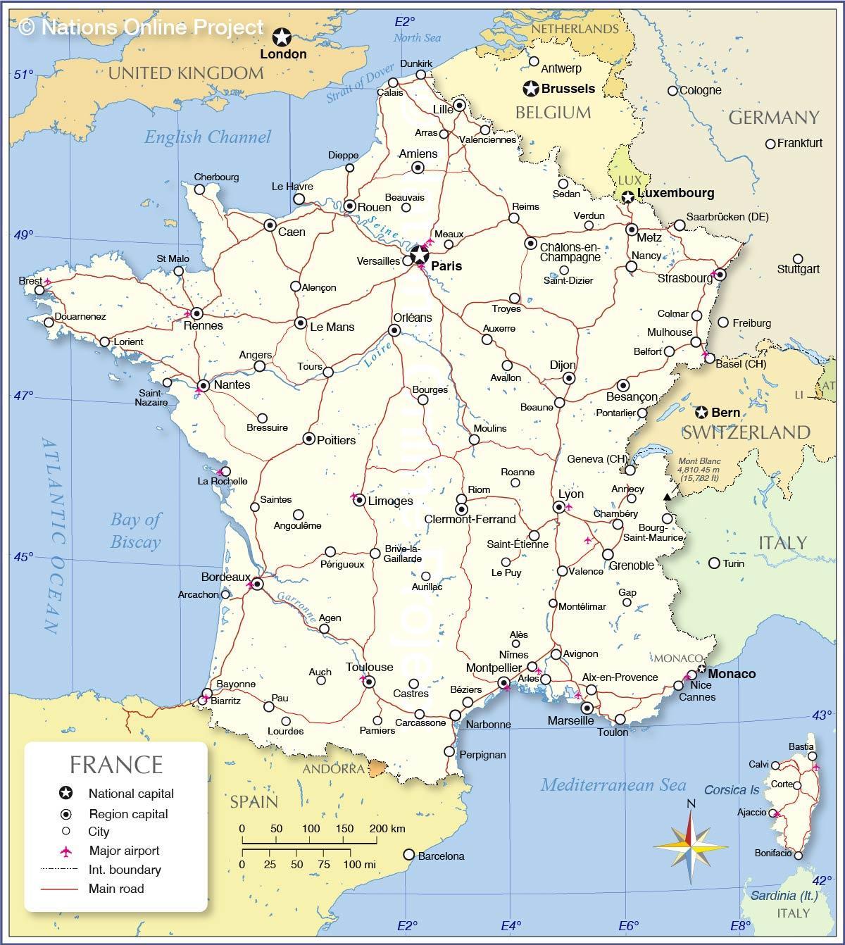 Internationale luchthavens in Frankrijk kaart - Frankrijk luchthavens ...