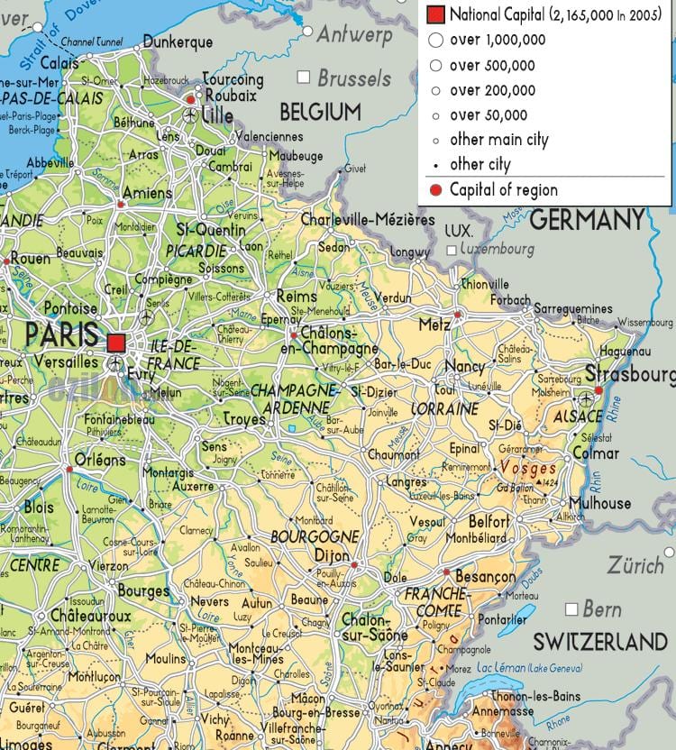 kaart van Frankrijk noord-oost