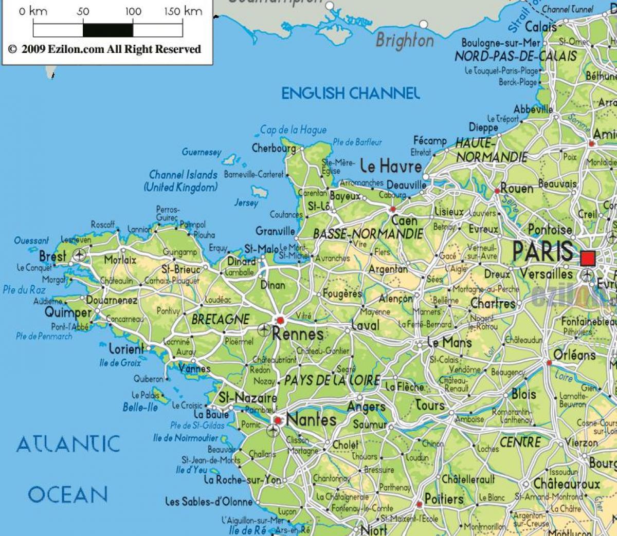 Kaart van noord-west - Frankrijk- Kaart van Frankrijk noord-west (West