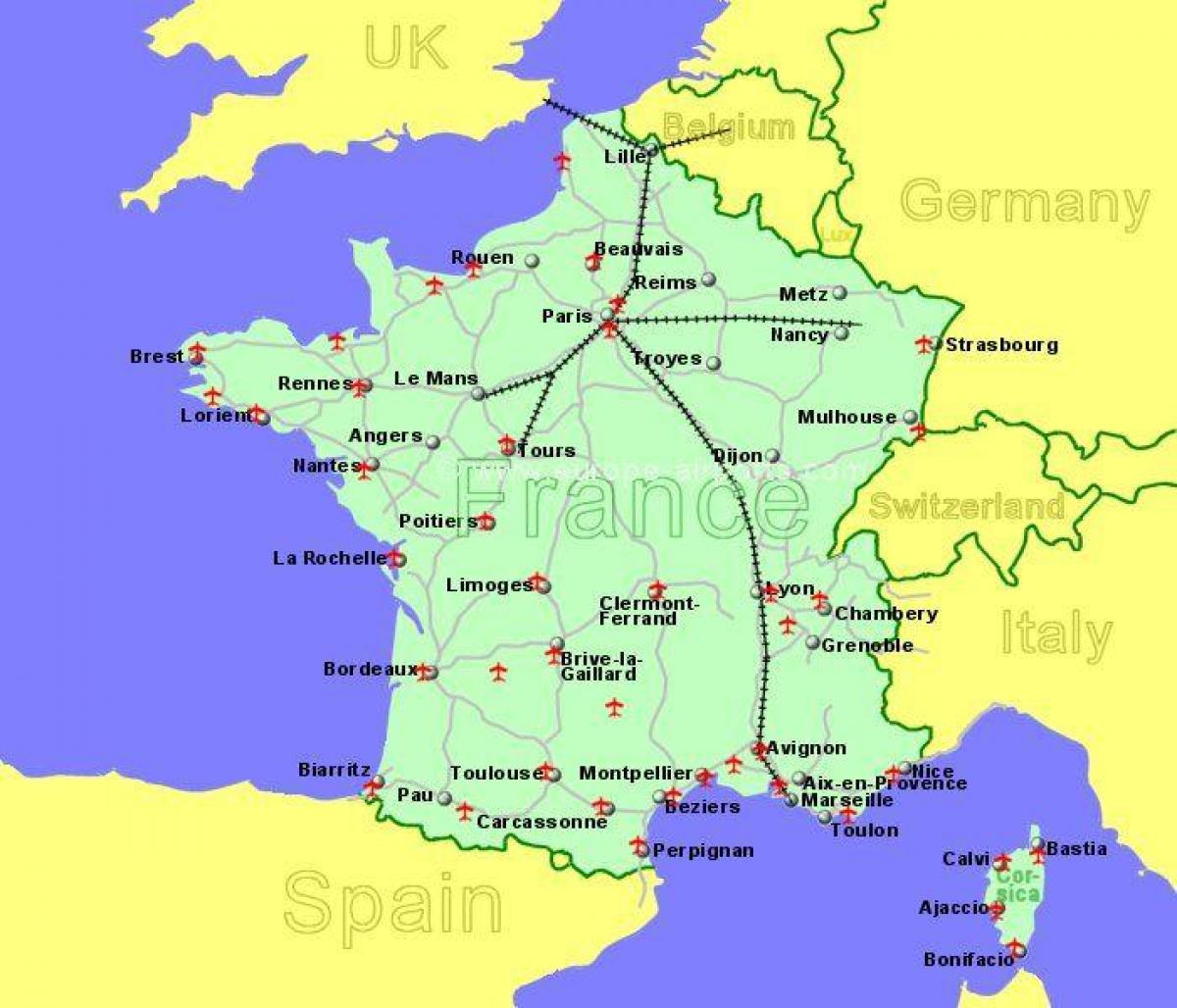 luchthavens in zuid-Frankrijk kaart bekijken