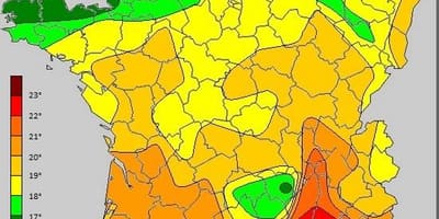 Kaart van Frankrijk temperatuur